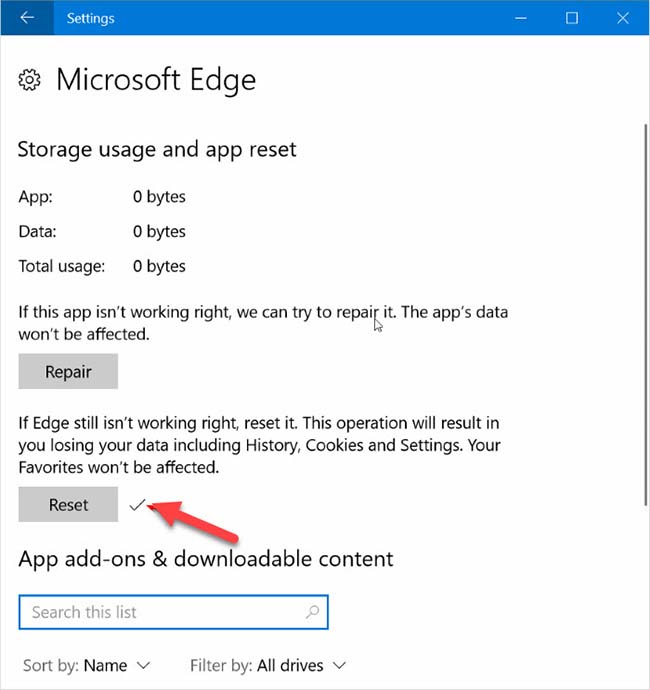 Reset Microsoft Edge in Windows 10 step 04