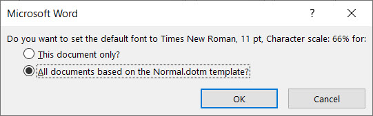 set default font in word 2019