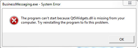 The program can't start because Qt5Widgets.dll is missing from your computer