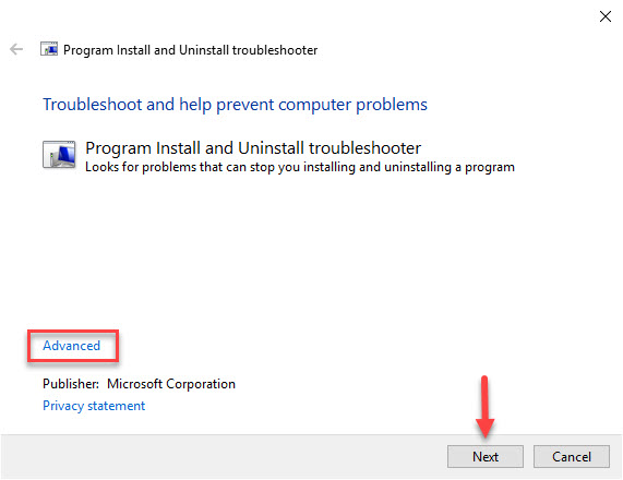 Use Program Install and Uninstall Troubleshooter by Microsoft - step01