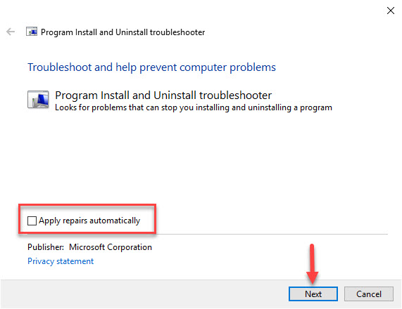 Use Program Install and Uninstall Troubleshooter by Microsoft - step02