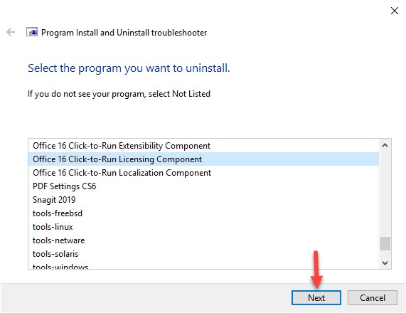 Use Program Install and Uninstall Troubleshooter by Microsoft - step04