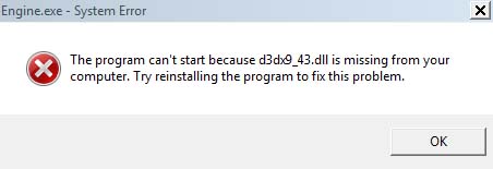 The program can’t start because d3dx9_43.dll is missing from your computer