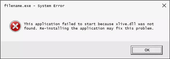 This application failed to start because xlive.dll was not found
