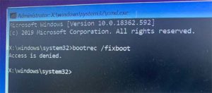 Bootrec fixboot отказано в доступе windows 10