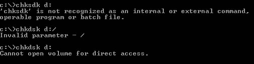 CHKDSK cannot open volume for direct access