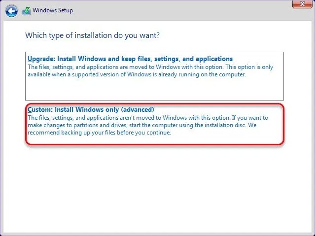 Custom: Install Windows only (Advanced)