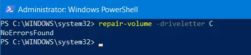 Use Repair-Volume for Windows Powershell