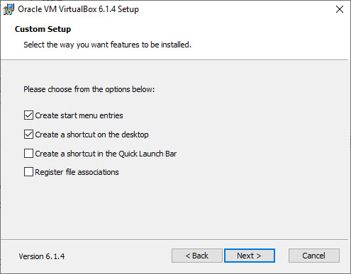 VirtualBox Installation – Custom Setup – Select feature to Install Dialog box screenshot