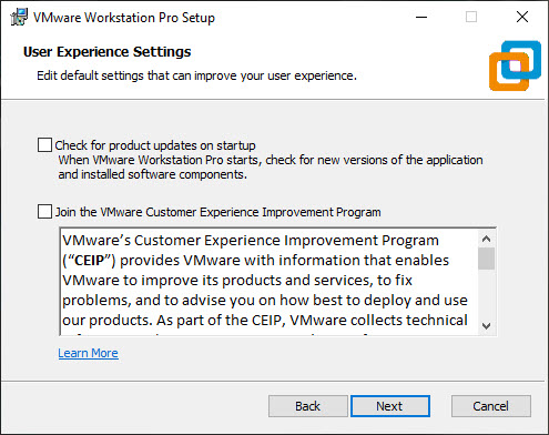 VMware Workstation 15 Installation – User Experience Settings