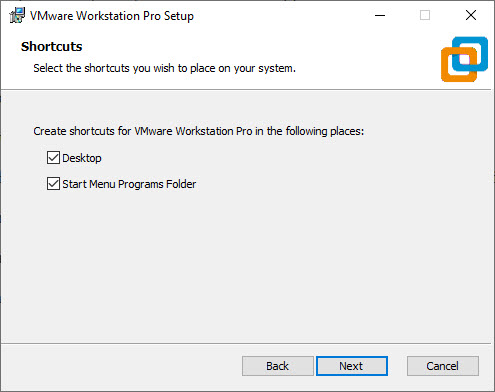 VMware Workstation 15 Pro Installation – Shortcut Selection