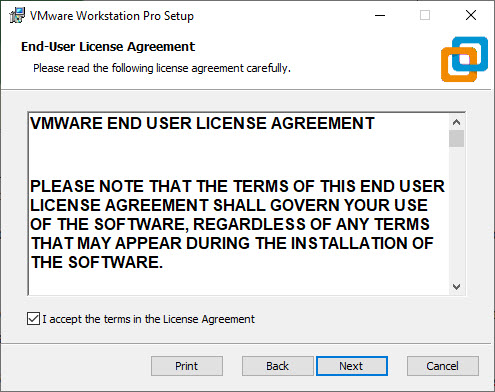 VMware Workstation Pro 15 Installation – End User Licence Agreement