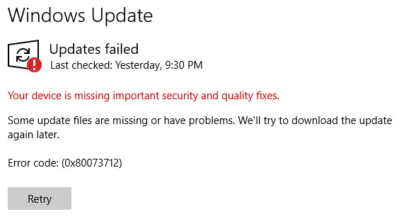 Your device is missing important security and quality fixes