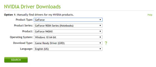 Download and install a new NVIDIA driver from NVIDIA website