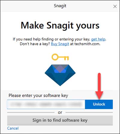 enter snagit key
