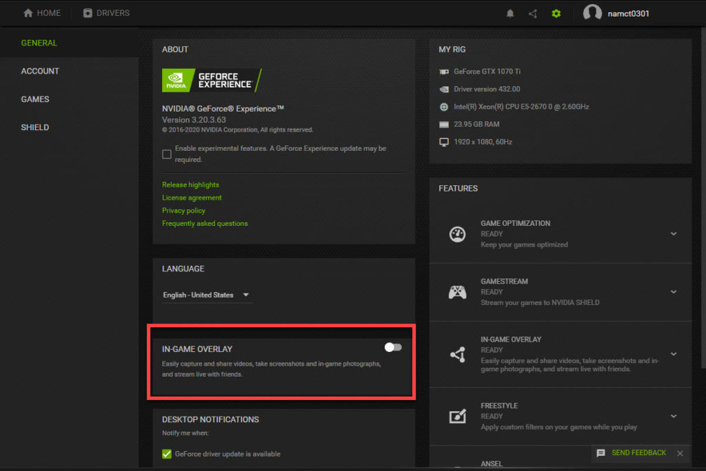 How to disable the GeForce Experience Share in-game overlay