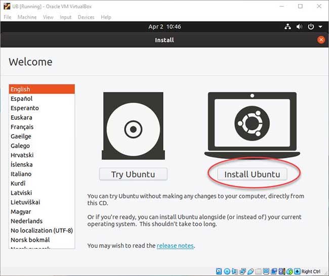 install ubuntu on virtualbox windows 10