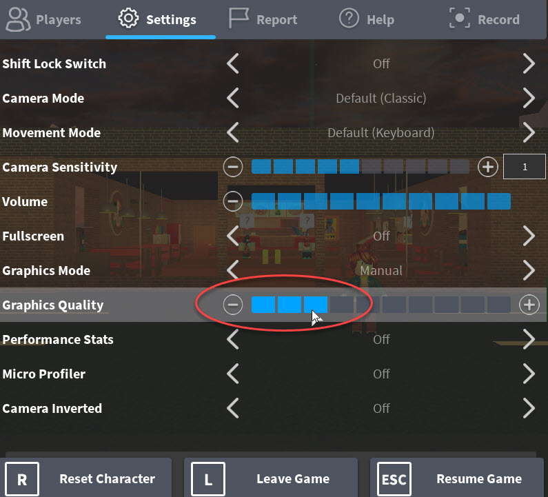 Reduce The Graphics Quality in Roblox