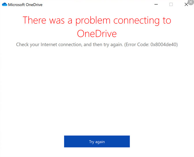 There was a problem connecting to OneDrive