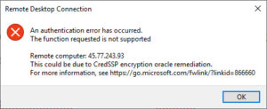 An authentication error has occured. The function requested is not supported