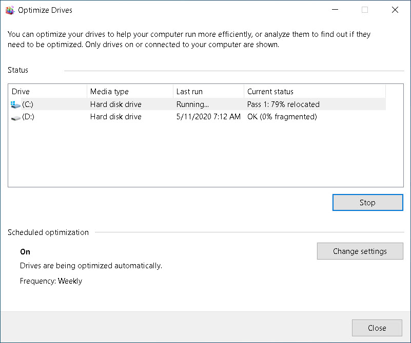 Run Defragmentation tool