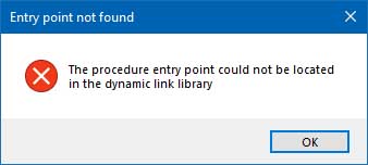 Entry point not found, The procedure entry point could not be located in the dynamic link library