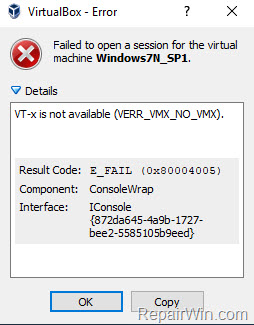 VirtualBox Error VT-x is not available (VERR_VMX_NO_VMX)