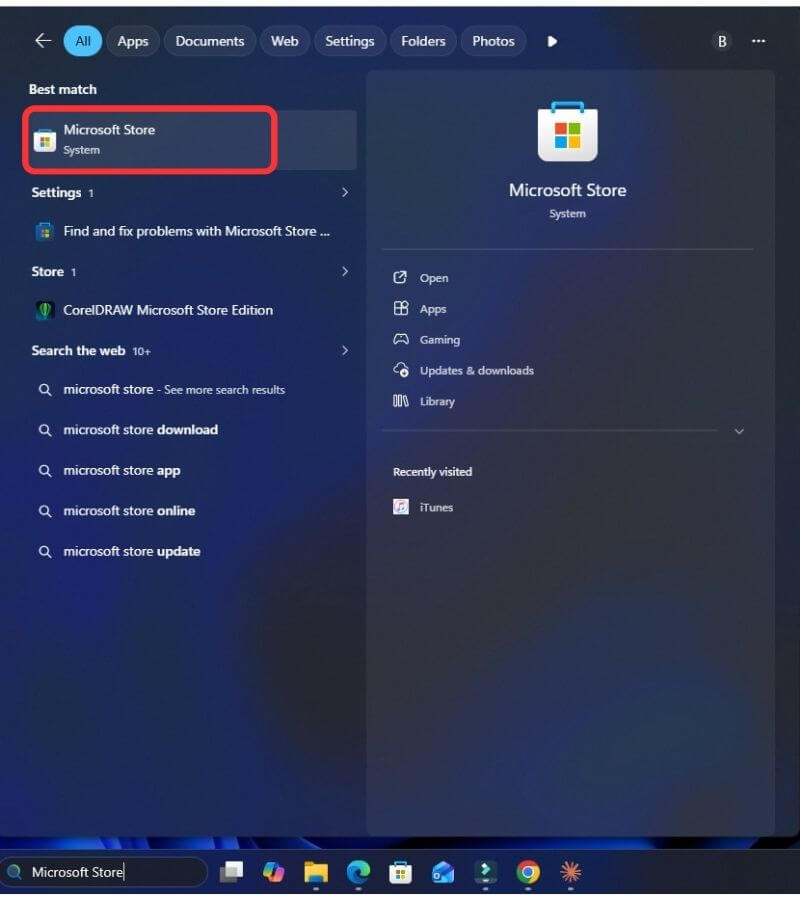 Open Microsoft Store from Start menu on Windows 11